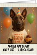 Happy Birthday Dutch Shepherd Dog with T Shirt and Cupcake card