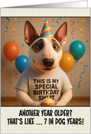 Happy Birthday English Bull Terrier with T Shirt and Cupcake card