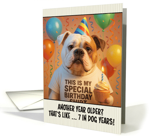 Happy Birthday American Bulldog with T Shirt and Cupcake card