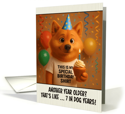 Happy Birthday Finnish Spitz Dog with T Shirt and Cupcake card