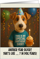 Happy Birthday Fox Terrier Dog with T Shirt and Cupcake card