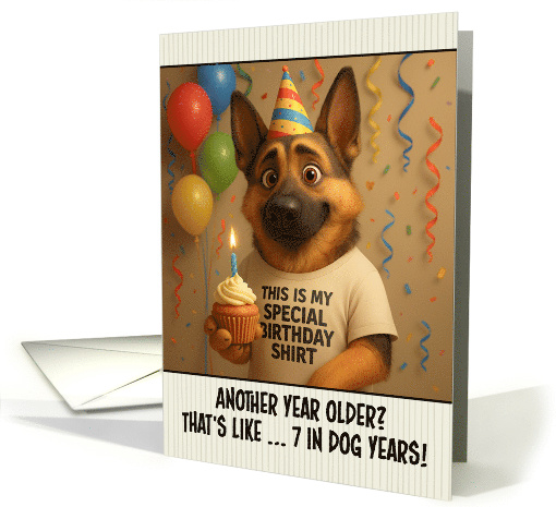 Happy Birthday German Shepherd Dog with T Shirt and Cupcake card