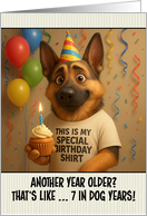 Happy Birthday German Shepherd Dog with T Shirt and Cupcake card