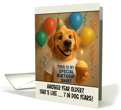 Happy Birthday Golden Retriever with T Shirt and Cupcake card
