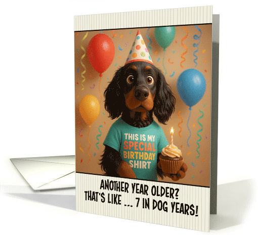 Happy Birthday Gordon Setter Dog with T Shirt and Cupcake card