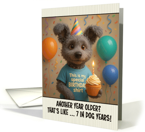 Happy Birthday Hungarian Pumi Dog with T Shirt and Cupcake card