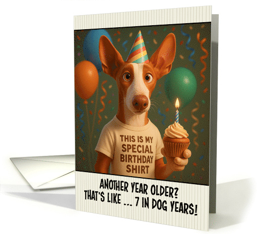 Happy Birthday Ibizan Hound with T Shirt and Cupcake card (1924466)