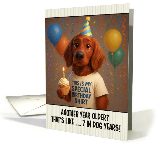 Happy Birthday Irish Setter with T Shirt and Cupcake card (1924472)