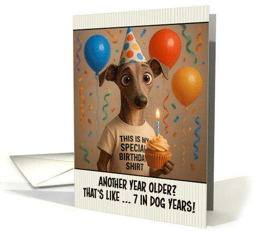 Happy Birthday Italian Greyhound with T Shirt and Cupcake card