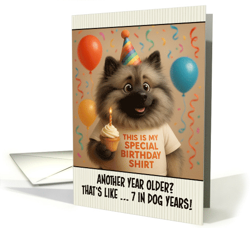 Happy Birthday Keeshond with T Shirt and Cupcake card (1924484)