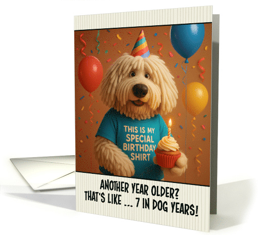 Happy Birthday Komondor with T Shirt and Cupcake card (1924488)