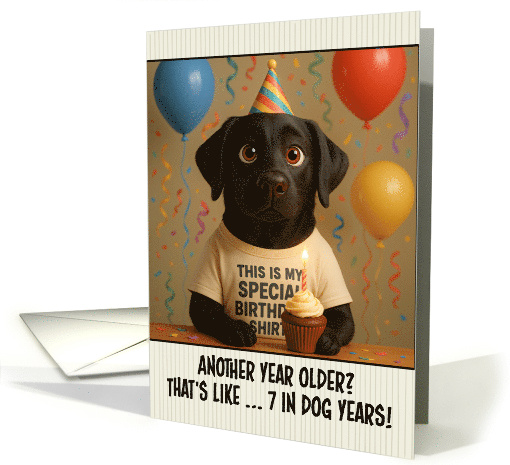 Happy Birthday Labrador Retriever with T Shirt and Cupcake card