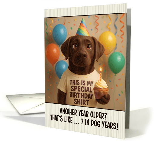 Happy Birthday Labrador Retriever with T Shirt and Cupcake card