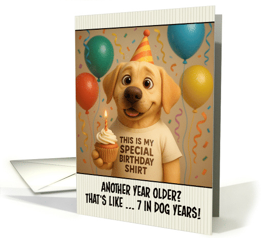 Happy Birthday Labrador Retriever with T Shirt and Cupcake card