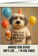 Happy Birthday Old English Sheepdog with T Shirt and Cupcake card