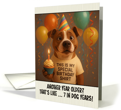 Happy Birthday Pit Bull Terrier Dog with T Shirt and Cupcake card