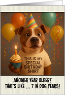 Happy Birthday Pit Bull Terrier Dog with T Shirt and Cupcake card