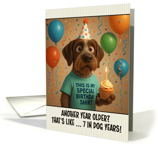 Happy Birthday Pointing Griffon Dog with T Shirt and Cupcake card