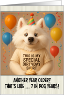 Happy Birthday Samoyed Dog with T Shirt and Cupcake card