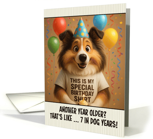 Happy Birthday Shetland Sheepdog with T Shirt and Cupcake card
