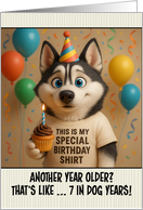 Happy Birthday Siberian Husky Dog with T Shirt and Cupcake card