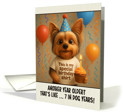 Happy Birthday Silky Terrier Dog with T Shirt and Cupcake card