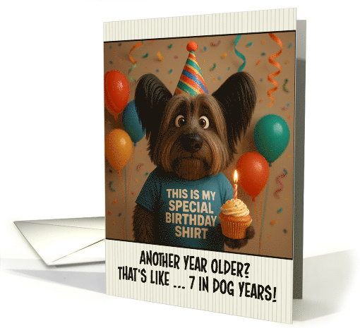 Happy Birthday Skye Terrier Dog with T Shirt and Cupcake card