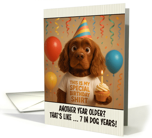 Happy Birthday Sussex Spaniel Dog with T Shirt and Cupcake card