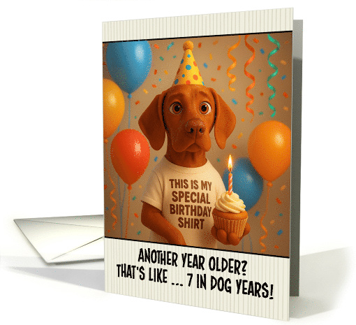Happy Birthday Vizsla Dog with T Shirt and Cupcake card (1924900)