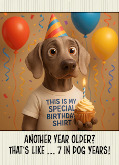 Happy Birthday Weimaraner Dog with T Shirt and Cupcake