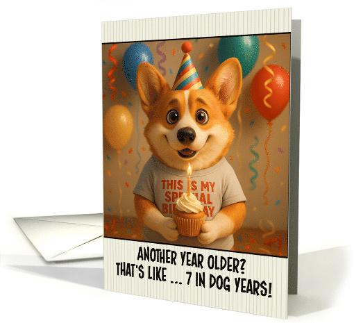 Happy Birthday Welsh Corgi Dog with T Shirt and Cupcake card (1924908)