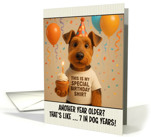 Happy Birthday Welsh Terrier Dog with T Shirt and Cupcake card