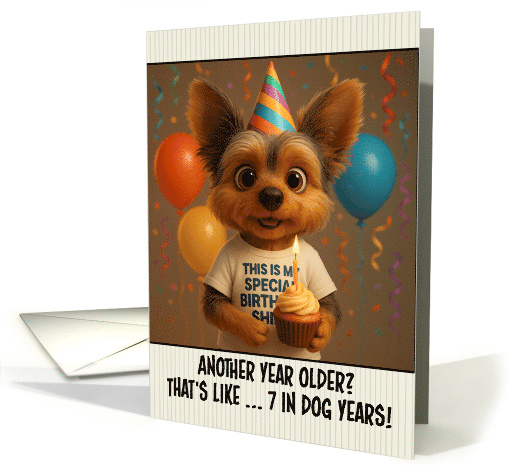 Happy Birthday Yorkshire Terrier Dog with T Shirt and Cupcake card