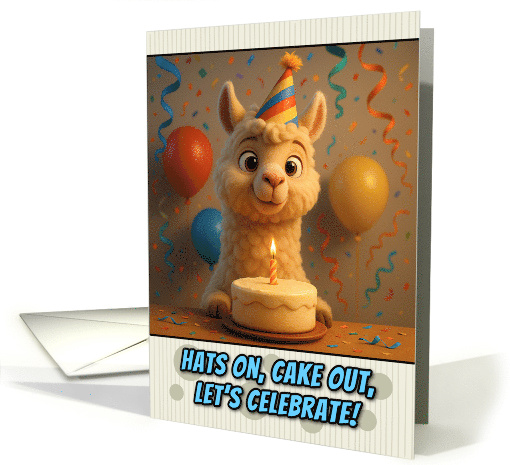 Happy Birthday Alpaca with Party Hat and Birthday Cake card (1925096)