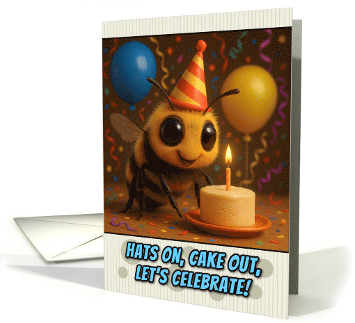 Happy Birthday Bee with Party Hat and Birthday Cake card (1925248)
