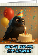 Happy Birthday Crow with Party Hat and Birthday Cake card