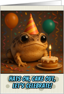 Happy Birthday Desert Rain Frog with Party Hat and Birthday Cake card