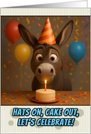 Happy Birthday Donkey with Party Hat and Birthday Cake card