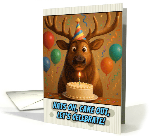 Happy Birthday Elk with Party Hat and Birthday Cake card (1925842)