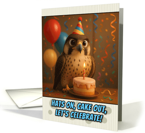 Happy Birthday Falcon with Party Hat and Birthday Cake card (1925848)
