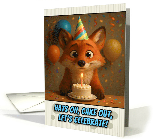 Happy Birthday Fox with Party Hat and Birthday Cake card (1925854)