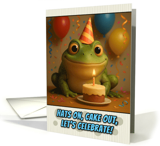Happy Birthday Frog with Party Hat and Birthday Cake card (1925856)
