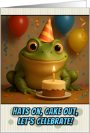 Happy Birthday Frog with Party Hat and Birthday Cake card