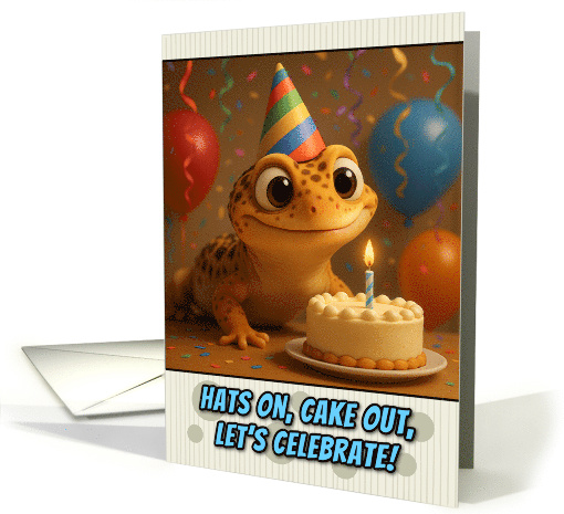Happy Birthday Gecko with Party Hat and Birthday Cake card (1925858)