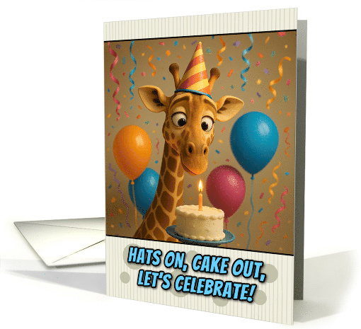 Happy Birthday Giraffe with Party Hat and Birthday Cake card (1925862)