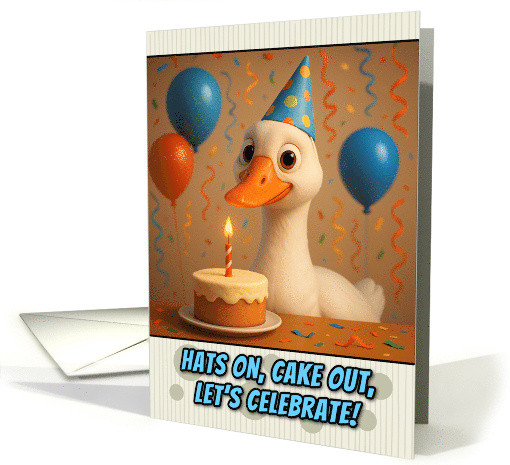 Happy Birthday Goose with Party Hat and Birthday Cake card (1925868)