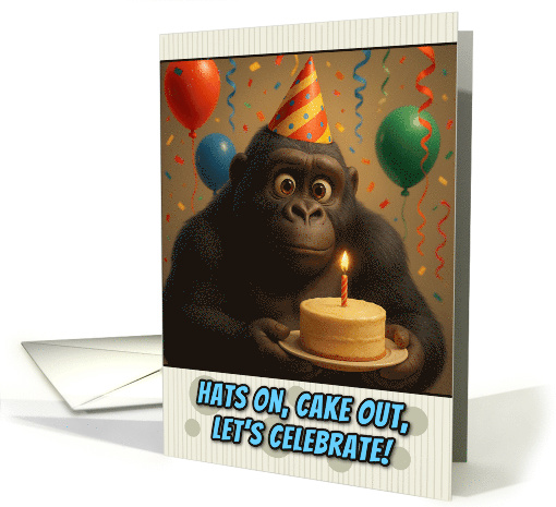 Happy Birthday Gorilla with Party Hat and Birthday Cake card (1925870)