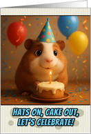 Happy Birthday Guinea Pig with Party Hat and Birthday Cake card