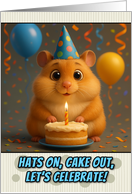 Happy Birthday Hamster with Party Hat and Birthday Cake card