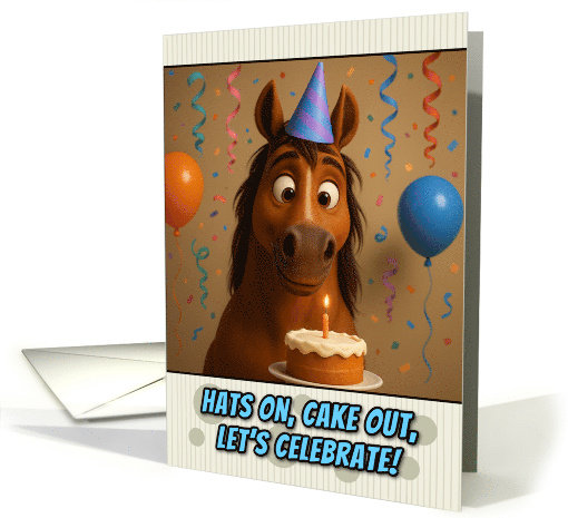 Happy Birthday Horse with Party Hat and Birthday Cake card (1925936)